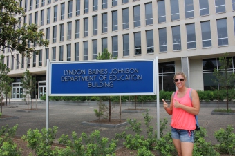 This teacher needed to get her picture at the Department of Education!